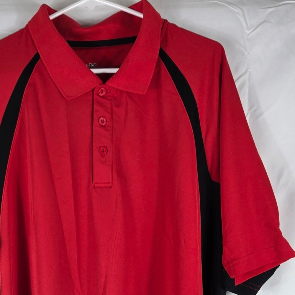 Under Armour HeatGear Mens XXL Red Black Colorblock Golf Polo Shirt Loose Fit